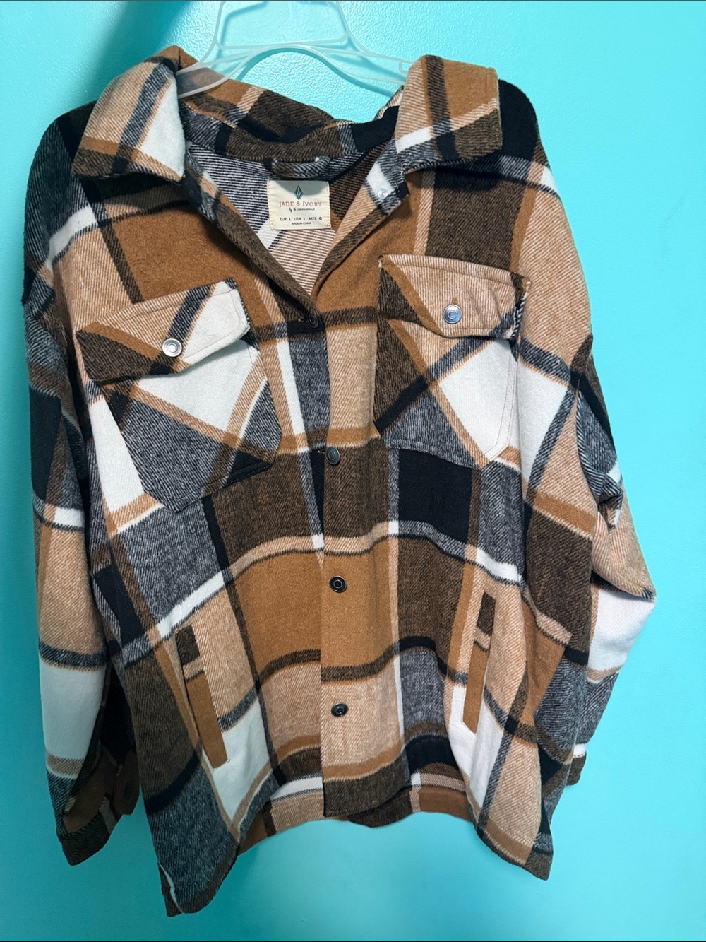 Cozy Plaid Shirt Jacket in Brown & Cream